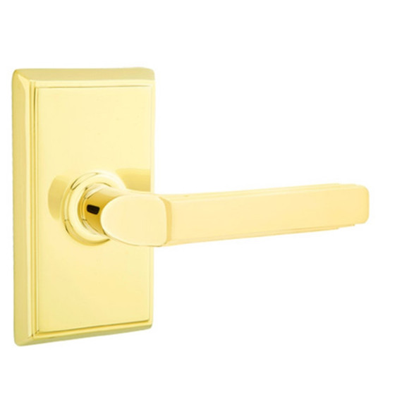 Emtek 8121-M-US3 Milano Door Lever Passage Set With Rectangular Rosette Polished Brass