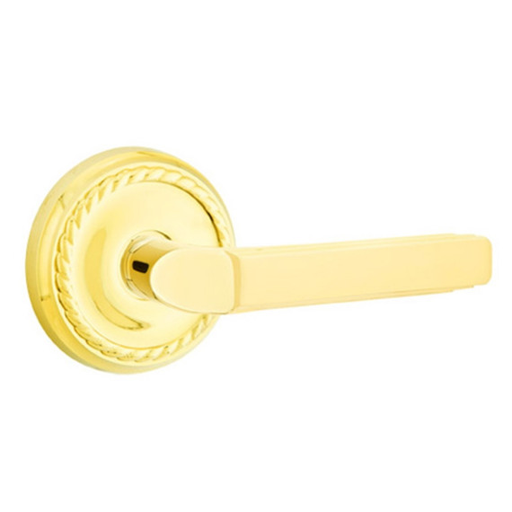Emtek 8201-M-US3 Milano Door Lever Privacy Set With Rope Rosette Polished Brass