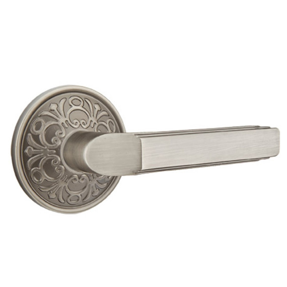 Emtek 8206-M-US15A Milano Door Lever Privacy Set With Lancaster Rosette Pewter