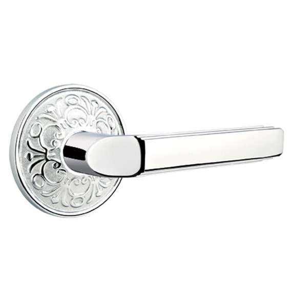 Emtek 8206-M-US26 Milano Door Lever Privacy Set With Lancaster Rosette Polished Chrome