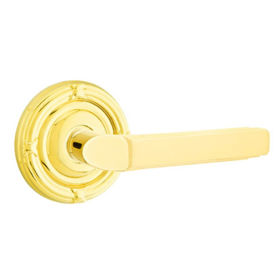 Emtek 8207-M-US3 Milano Door Lever Privacy Set With Ribbon & Reed Rosette Polished Brass