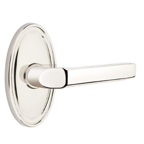 Emtek 8220-M-US14 Milano Door Lever Privacy Set With Oval Rosette Polished Nickel