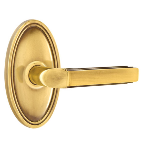 Emtek 8220-M-US7 Milano Door Lever Privacy Set With Oval Rosette French Antique