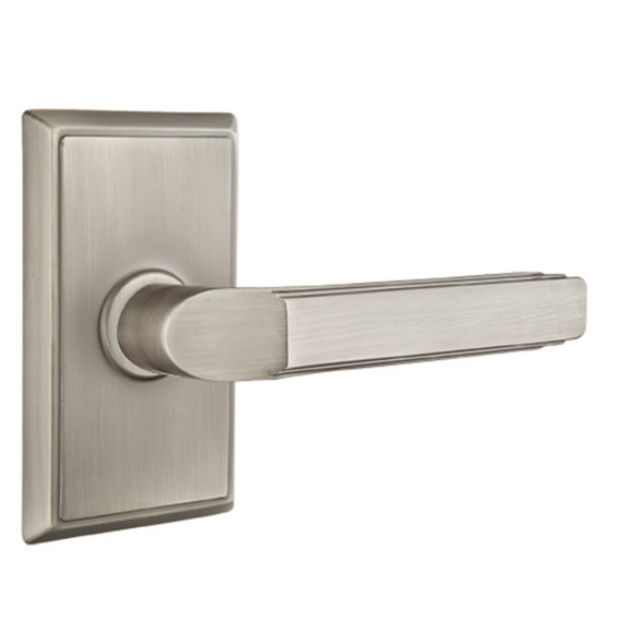 Emtek 8221-M-US15A Milano Door Lever Privacy Set With Rectangular Rosette Pewter