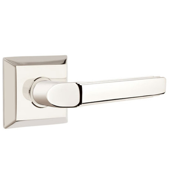 Emtek 8231-M-US14 Milano Door Lever Privacy Set With Quincy Rosette Polished Nickel