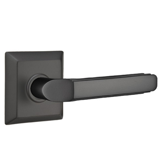 Emtek 8231-M-US19 Milano Door Lever Privacy Set With Quincy Rosette Flat Black