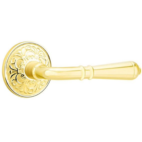 Emtek 8106-T-US3 Turino Door Lever Passage Set With Lancaster Rosette Polished Brass