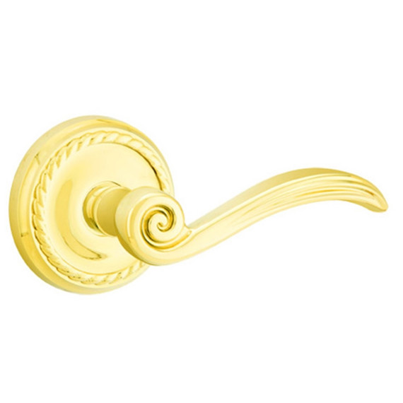 Emtek 8051-EN-US3 Elan Door Lever Dummy Set With Rope Rosette Polished Brass