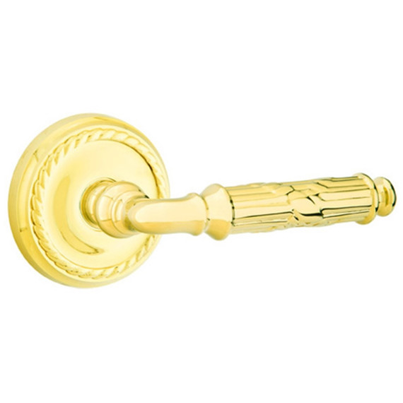 Emtek 8051-RBL-US3 Ribbon & Reed Door Lever Dummy Set With Rope Rosette Polished Brass