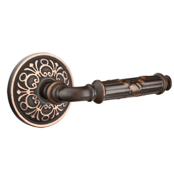 Emtek 8056-RBL-US10B Ribbon & Reed Door Lever Dummy Set With Lancaster Rosette Oil Rubbed Bronze
