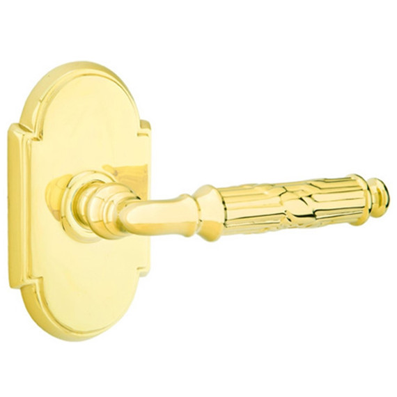Emtek 8058-RBL-US3 Ribbon & Reed Door Lever Dummy Set With #8 Rosette Polished Brass