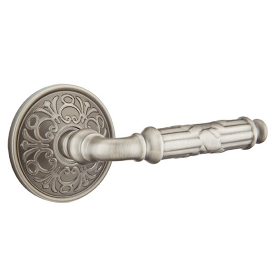Emtek 8106-RBL-US15A Ribbon & Reed Door Lever Passage Set With Lancaster Rosette Pewter