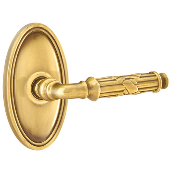 Emtek 8120-RBL-US7 Ribbon & Reed Door Lever Passage Set With Oval Rosette French Antique
