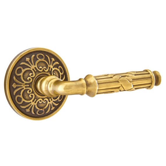 Emtek 8206-RBL-US7 Ribbon & Reed Door Lever Privacy Set With Lancaster Rosette French Antique
