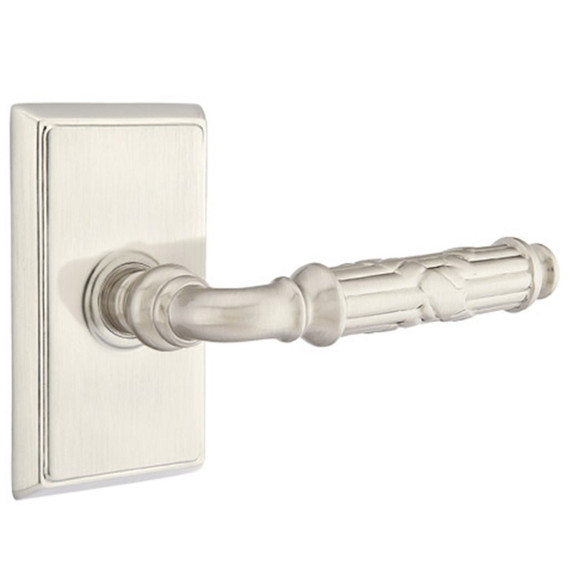 Emtek 8221-RBL-US15 Ribbon & Reed Door Lever Privacy Set With Rectangular Rosette Satin Nickel