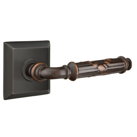 Emtek 8231-RBL-US10B Ribbon & Reed Door Lever Privacy Set With Quincy Rosette Oil Rubbed Bronze