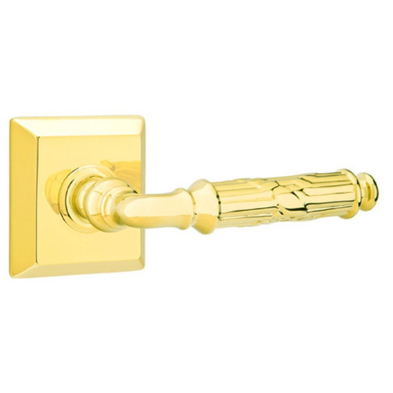 Emtek 8231-RBL-US3 Ribbon & Reed Door Lever Privacy Set With Quincy Rosette Polished Brass