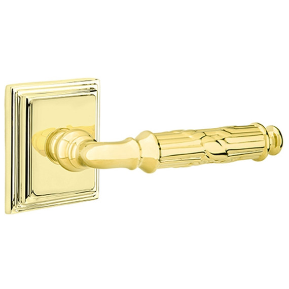 Emtek 8261-RBL-US3 Ribbon & Reed Door Lever Privacy Set With Wilshire Rosette Polished Brass