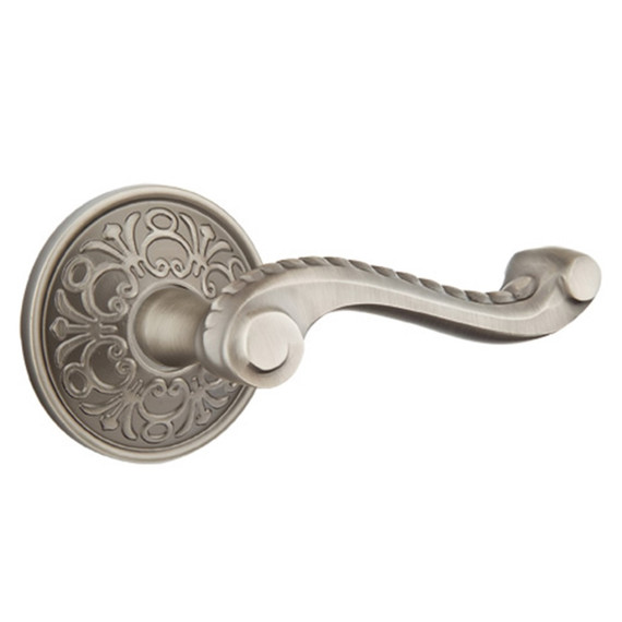Emtek 8206-RL-US15A Rope Door Lever Privacy Set With Lancaster Rosette Pewter