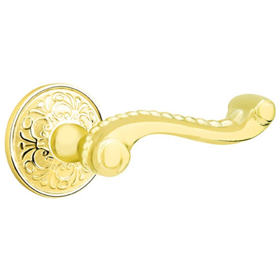 Emtek 8206-RL-US3 Rope Door Lever Privacy Set With Lancaster Rosette Polished Brass