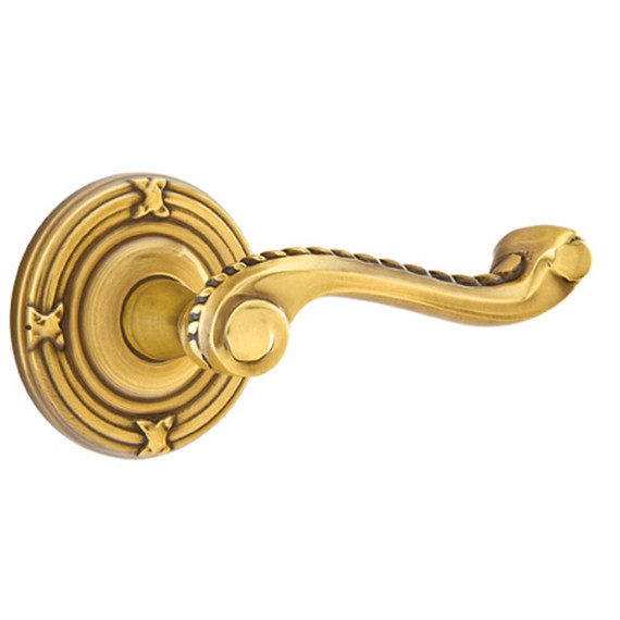 Emtek 8207-RL-US7 Rope Door Lever Privacy Set With Ribbon & Reed Rosette French Antique