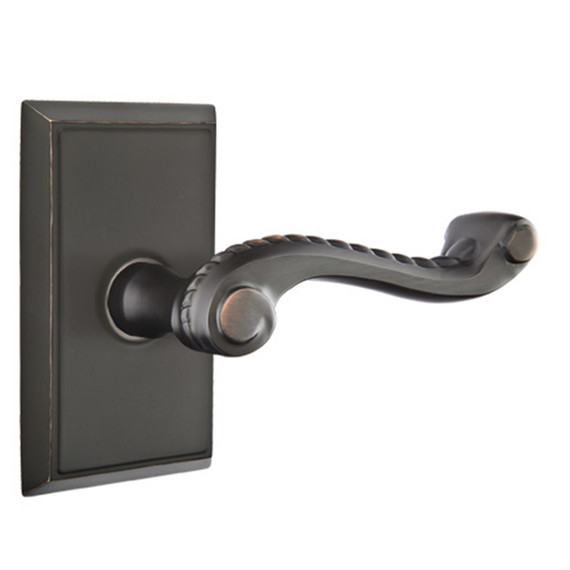 Emtek 8221-RL-US10B Rope Door Lever Privacy Set With Rectangular Rosette Oil Rubbed Bronze
