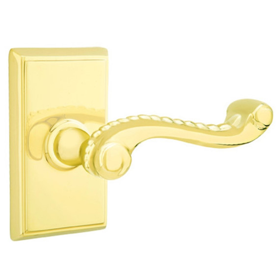Emtek 8221-RL-US3 Rope Door Lever Privacy Set With Rectangular Rosette Polished Brass