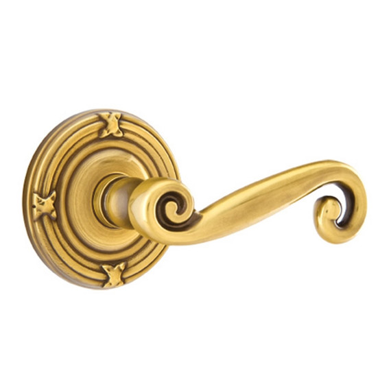 Emtek 8207-R-US7 Rustic Door Lever Privacy Set With Ribbon & Reed Rosette French Antique