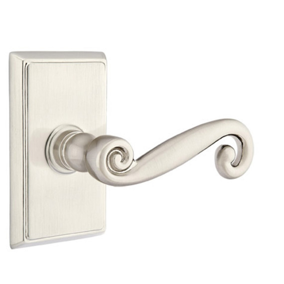 Emtek 8221-R-US15 Rustic Door Lever Privacy Set With Rectangular Rosette Satin Nickel
