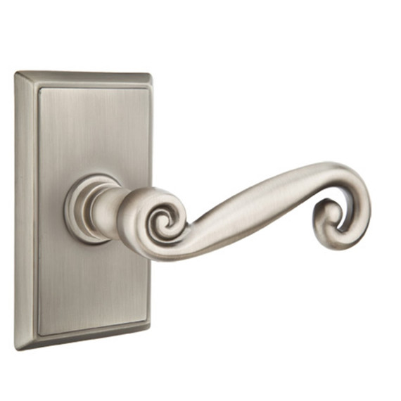 Emtek 8221-R-US15A Rustic Door Lever Privacy Set With Rectangular Rosette Pewter