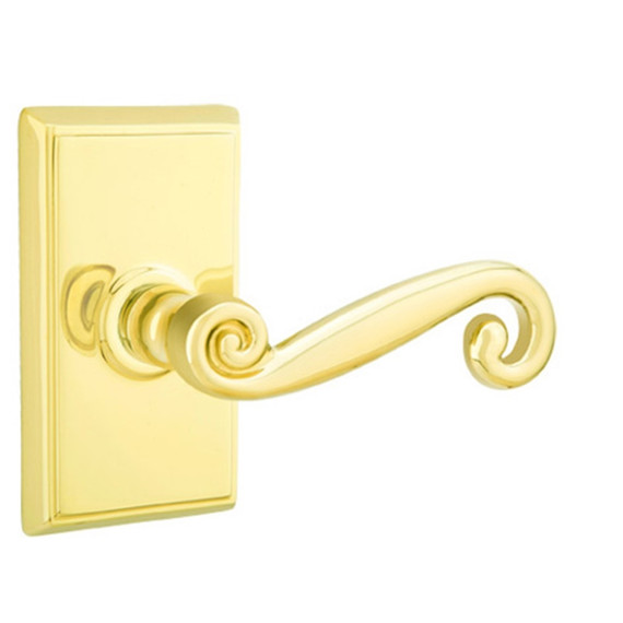 Emtek 8221-R-US3 Rustic Door Lever Privacy Set With Rectangular Rosette Polished Brass