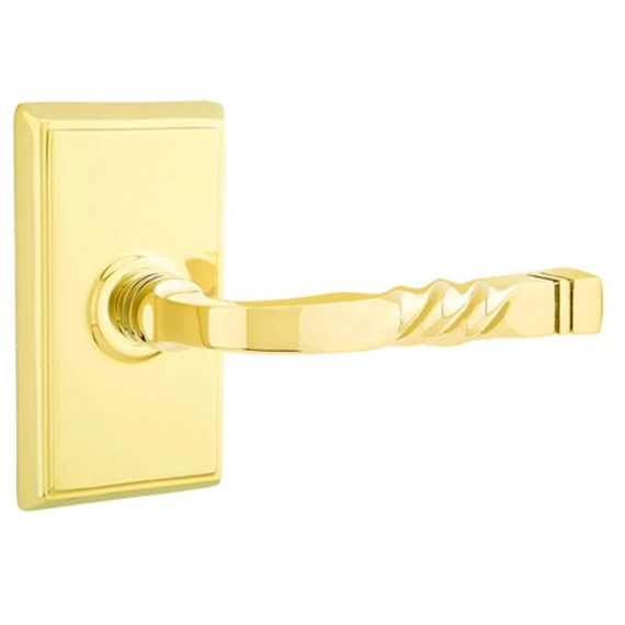 Emtek 8121-SF-US3 Santa Fe Door Lever Passage Set With Rectangular Rosette Polished Brass
