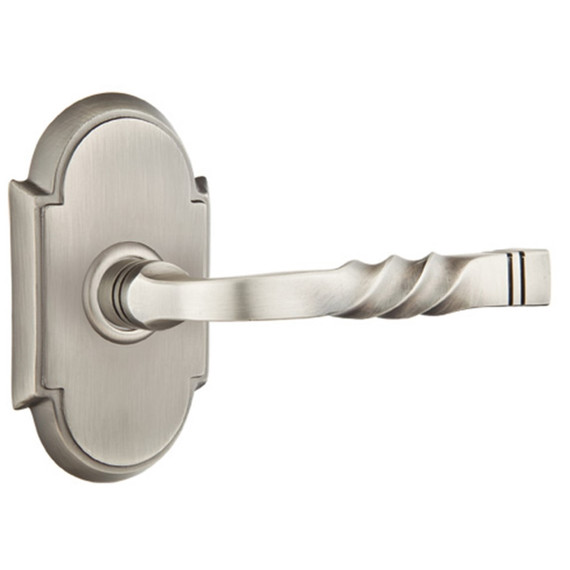 Emtek 8208-SF-US15A Santa Fe Door Lever Privacy Set With #8 Rosette Pewter