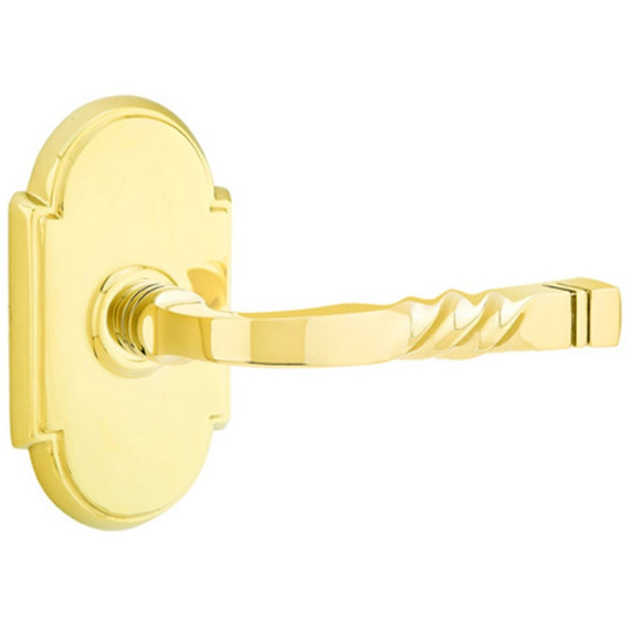 Emtek 8208-SF-US3 Santa Fe Door Lever Privacy Set With #8 Rosette Polished Brass