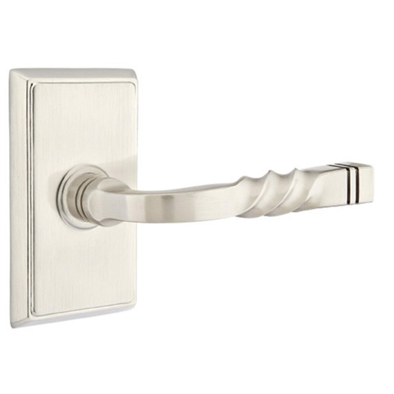 Emtek 8221-SF-US15 Santa Fe Door Lever Privacy Set With Rectangular Rosette Satin Nickel