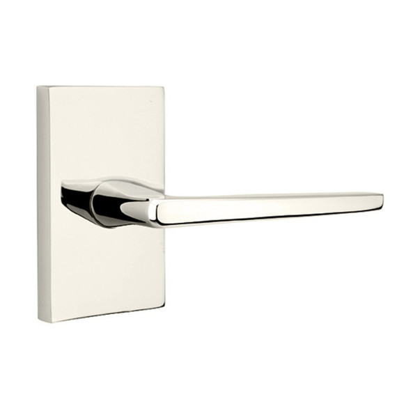 Emtek 5112-HER-US14 Hermes Door Lever Passage Set With Modern Rectangular Rosette Polished Nickel