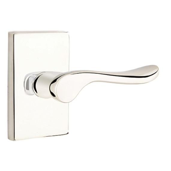 Emtek 5112-LU-US14 Luzern Door Lever Passage Set With Modern Rectangular Rosette Polished Nickel