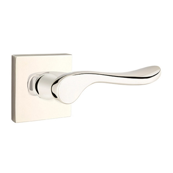 Emtek 5210-LU-US14 Luzern Door Lever Privacy Set With Square Rosette Polished Nickel