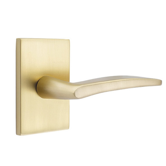 Emtek 5112-POS-US4 Poseidon Door Lever Passage Set With Modern Rectangular Rosette Satin Brass