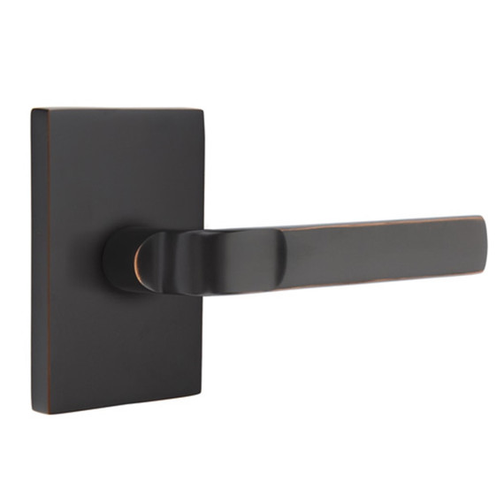 Emtek 5212-AST-US10B Aston Door Lever Privacy Set With Modern Rectangular Rosette Oil Rubbed Bronze