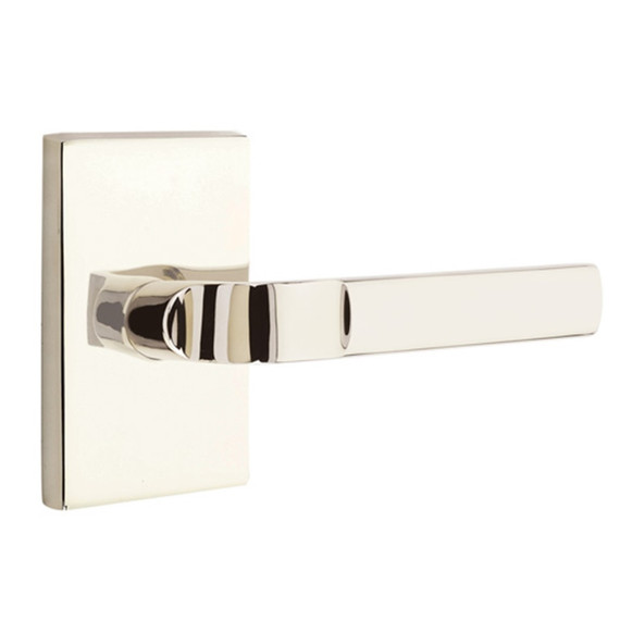 Emtek 5212-AST-US14 Aston Door Lever Privacy Set With Modern Rectangular Rosette Polished Nickel