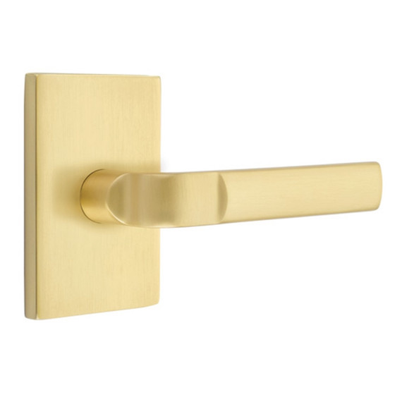 Emtek 5212-AST-US4 Aston Door Lever Privacy Set With Modern Rectangular Rosette Satin Brass