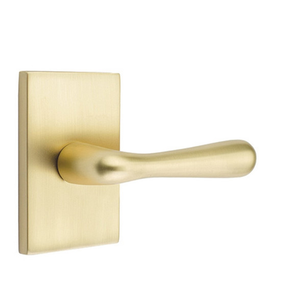 Emtek 5112-BA-US4 Basel Door Lever Passage Set With Modern Rectangular Rosette Satin Brass