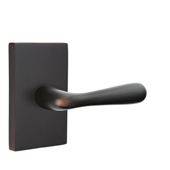 Emtek 5212-BA-US10B Basel Door Lever Privacy Set With Modern Rectangular Rosette Oil Rubbed Bronze