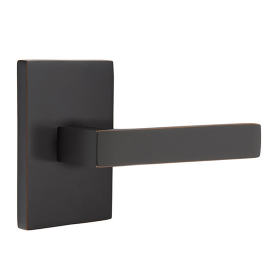 Emtek 5212-DT-US10B Dumont Door Lever Privacy Set With Modern Rectangular Rosette Oil Rubbed Bronze