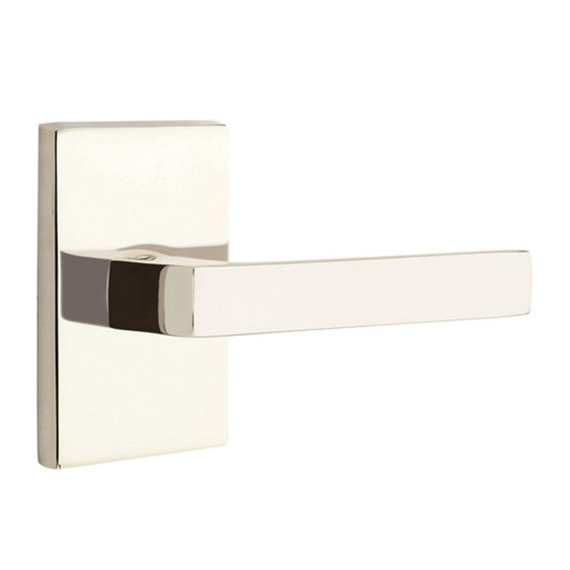 Emtek 5212-DT-US14 Dumont Door Lever Privacy Set With Modern Rectangular Rosette Polished Nickel