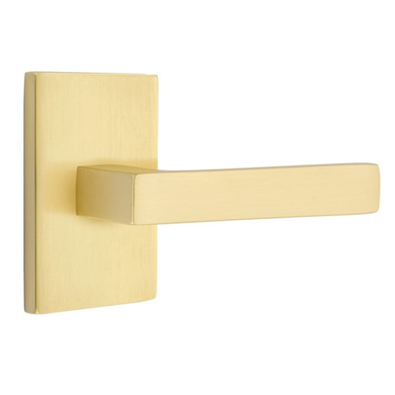 Emtek 5212-DT-US4 Dumont Door Lever Privacy Set With Modern Rectangular Rosette Satin Brass