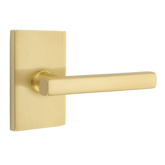Emtek 5052-FRL-US4 Freestone Door Lever Dummy Set With Modern Rectangular Rosette Satin Brass