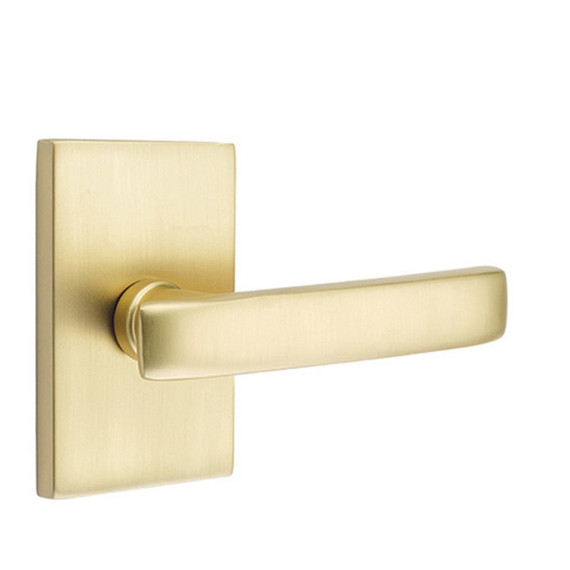 Emtek 5112-GV-US4 Geneva Door Lever Passage Set With Modern Rectangular Rosette Satin Brass