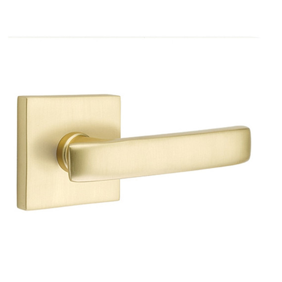 Emtek 5210-GV-US4 Geneva Door Lever Privacy Set With Square Rosette Satin Brass